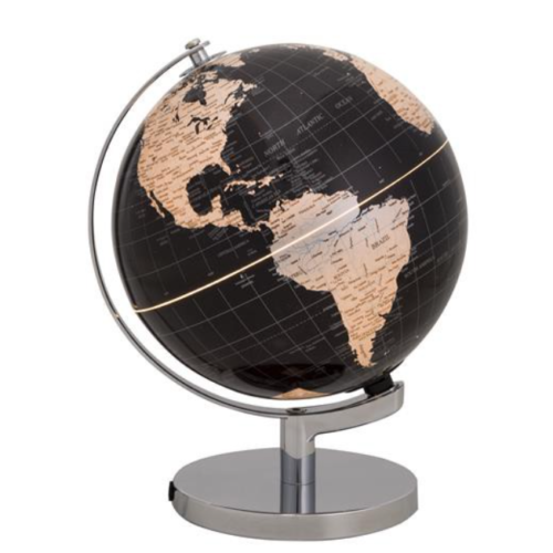 Lampada Mappamondo Nero e Argento in PVC e Metallo BRANDANI GIFT