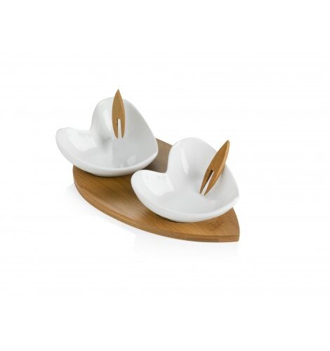 Anipastiera Cuorigoccia in Porcellana Bianca con Supporto e due Forchettine in Bamboo BRANDANI GIFT