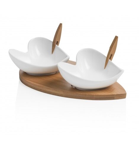 Anipastiera Cuorigoccia in Porcellana Bianca con Supporto e due Forchettine in Bamboo BRANDANI GIFT