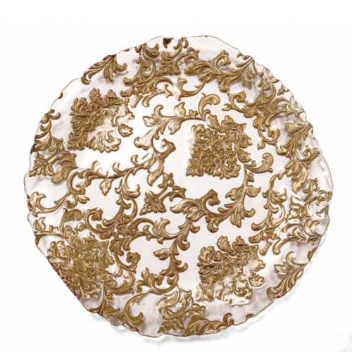 Piatto Damasco Gold Vetro D 38 Cm. Colore Oro Brandani