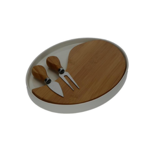 Tagliere Formaggio In Porcellana E Bamboo Con 2 Coltelli Formaggio In Acciaio Inox Brandani
