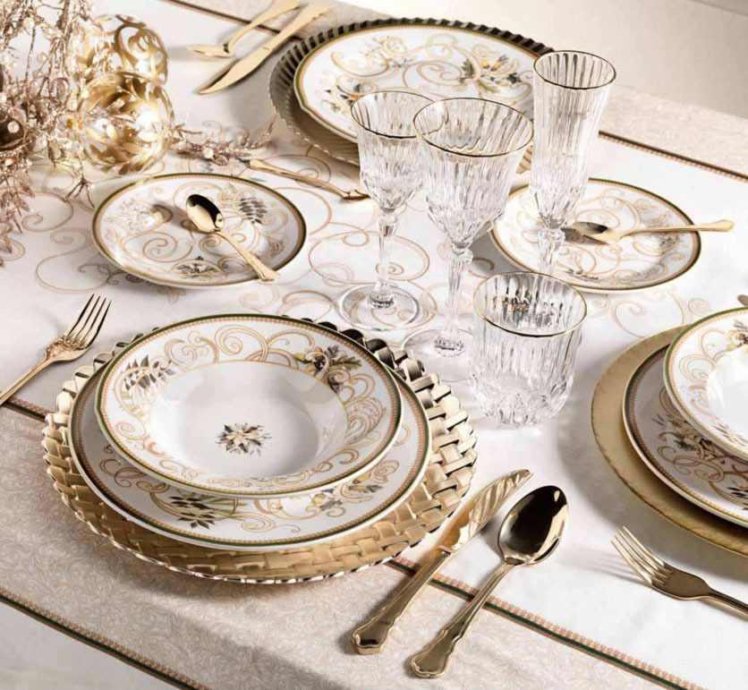 Brandani Set 18 pezzi piatti in porcellana collezione Filo d'oro